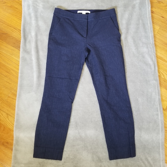 Diane Von Furstenberg Gennifer Crop Ankle Pants Sz 6 Textured Navy w/Pockets - Picture 1 of 11